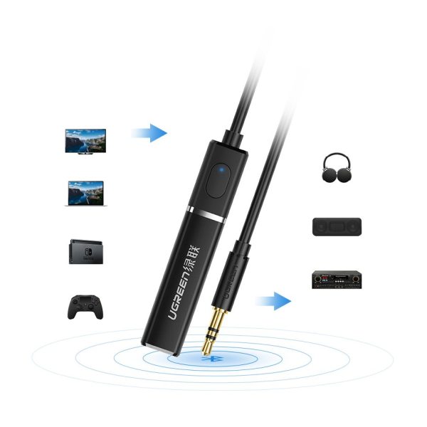 Bluetooth 5.0 raidītāja bezvadu audio adapteris 3,5 mm mini domkrats melns