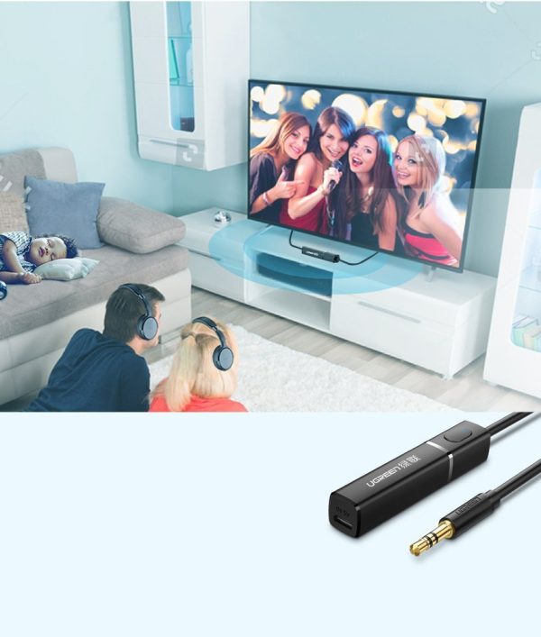 Bluetooth 5.0 raidītāja bezvadu audio adapteris 3,5 mm mini domkrats melns