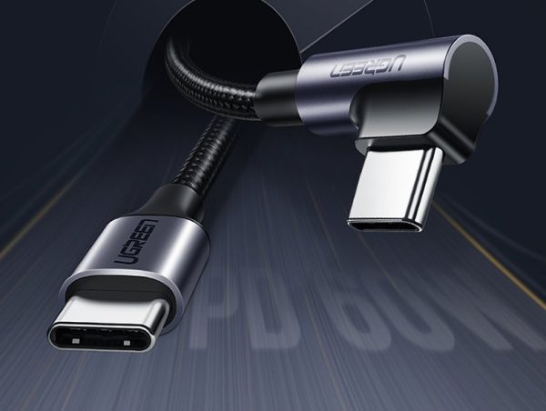 Leņķa kabelis USB-C Power Piegāde 60 W 20V 3A 1M melns un pelēks kabelis
