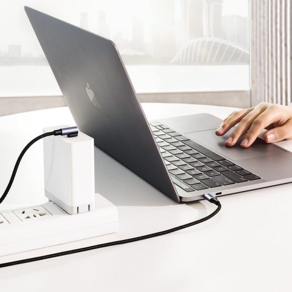 Leņķa kabelis USB-C Power Piegāde 60 W 20V 3A 1M melns un pelēks kabelis