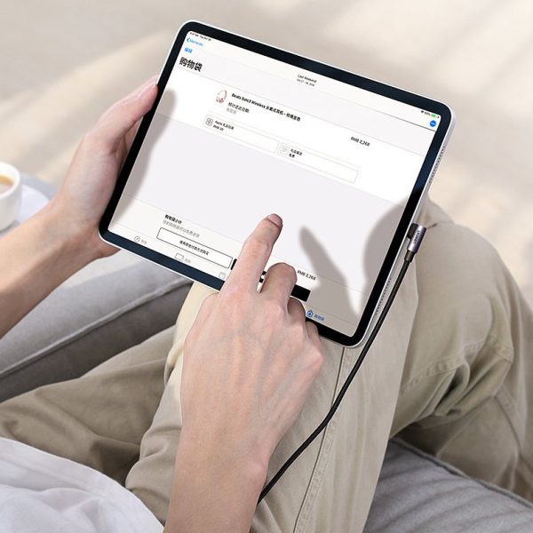 Leņķa kabelis USB-C Power Piegāde 60 W 20V 3A 1M melns un pelēks kabelis