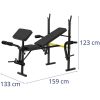Benda stends ar Barbell ar lūgšanu grāmatu, kas regulējama līdz 100 kg
