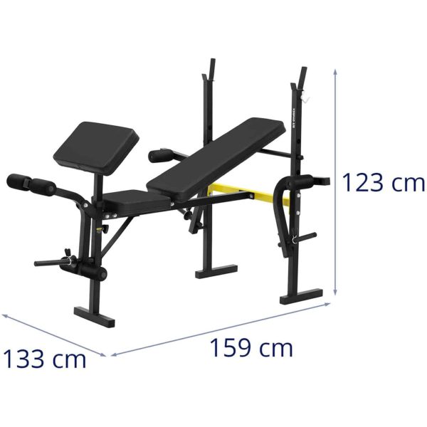 Benda stends ar Barbell ar lūgšanu grāmatu, kas regulējama līdz 100 kg