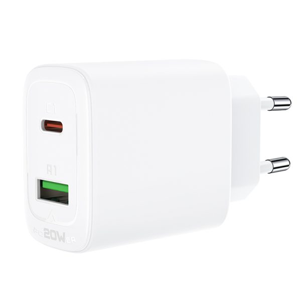 USB-C un USB 20W PPS PD QC 3.0 AFC FCP baltais lādētājs