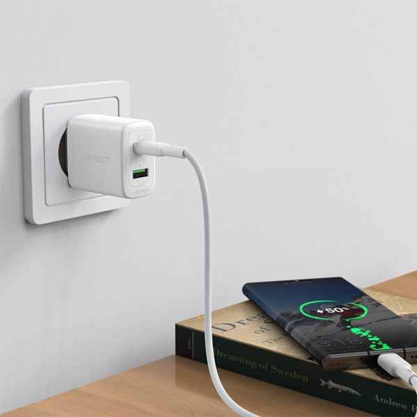 USB-C un USB 20W PPS PD QC 3.0 AFC FCP baltais lādētājs