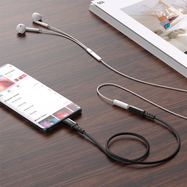 Adaptera adapteris audio aux USB-C 3,5 mm mini ligzda 18cm melns
