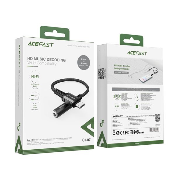 Adaptera adapteris audio aux USB-C 3,5 mm mini ligzda 18cm melns