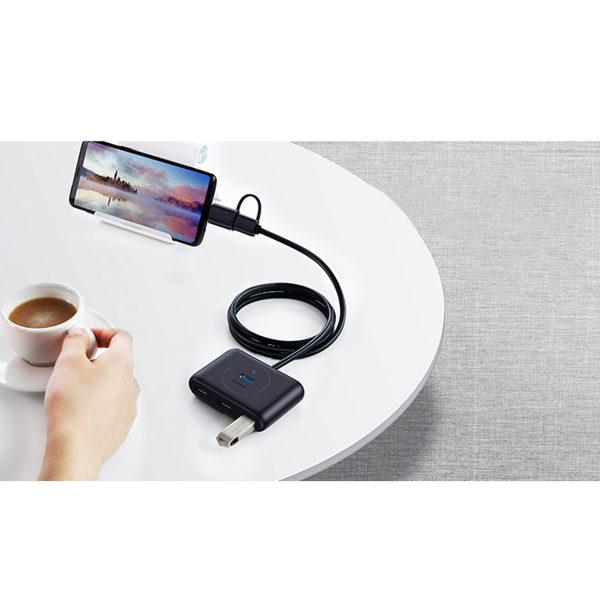 4in1 centrmezgla adapteris USB-A/C izplatītājs 4x USB 3,0 5GB/s 1m melnam