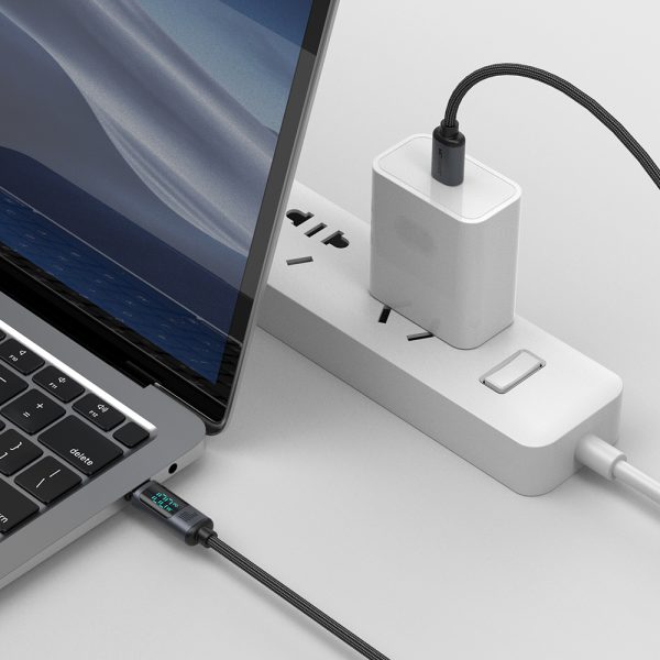 USB-C kabeļa kabelis ar 100W LED displeju 1,2 m melns