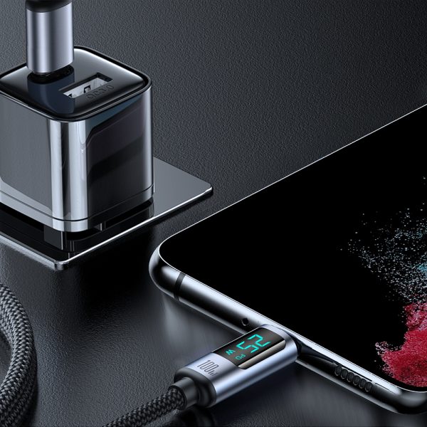 USB-C kabeļa kabelis ar 100W LED displeju 1,2 m melns