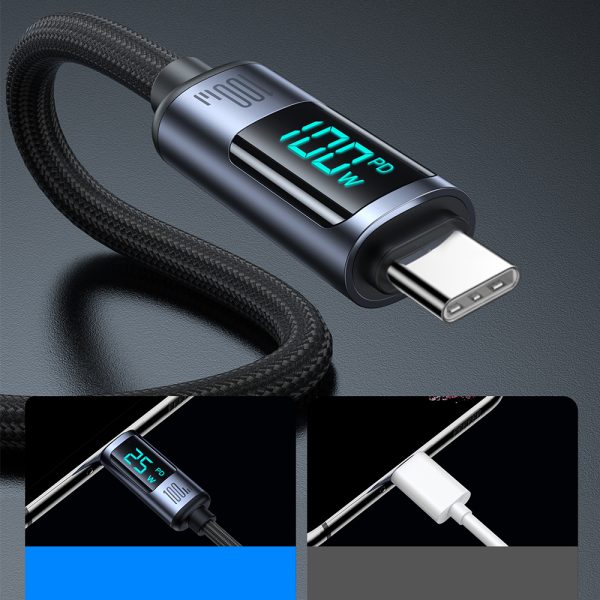USB-C kabeļa kabelis ar 100W LED displeju 1,2 m melns