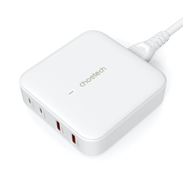 Spēcīgs GAN 100W 2X USB-A 2X USB-C baltais lādētājs