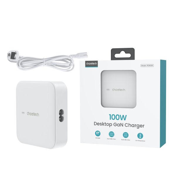 Spēcīgs GAN 100W 2X USB-A 2X USB-C baltais lādētājs