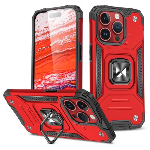 Bruņots korpuss ar rokturi iPhone 15 Pro gredzena bruņu sarkanā krāsā