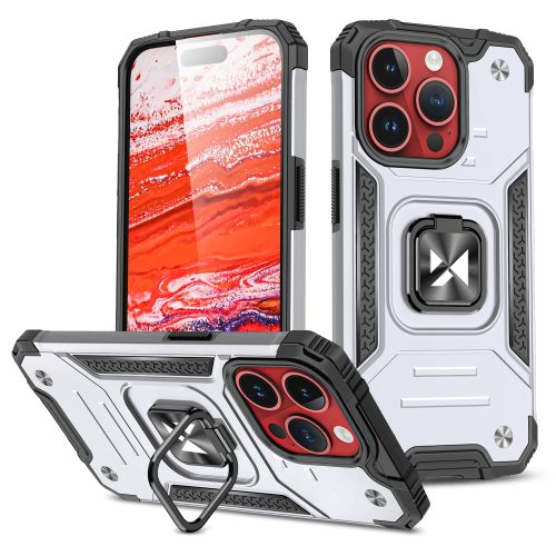 Bruņots korpuss ar rokturi iPhone 15 Pro Max Ring Armor Sudraba