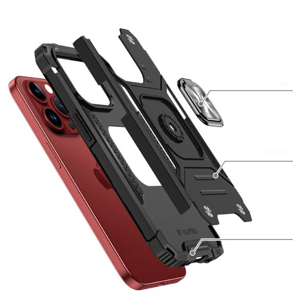 Bruņots korpuss ar rokturi iPhone 15 Pro Max Ring Armor Sudraba