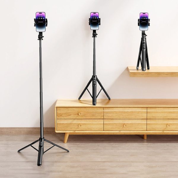 Selfie Stick teleskopiskā nūja tālrunim ar plauktu un Bluetooth 1,5 m melno pilotu