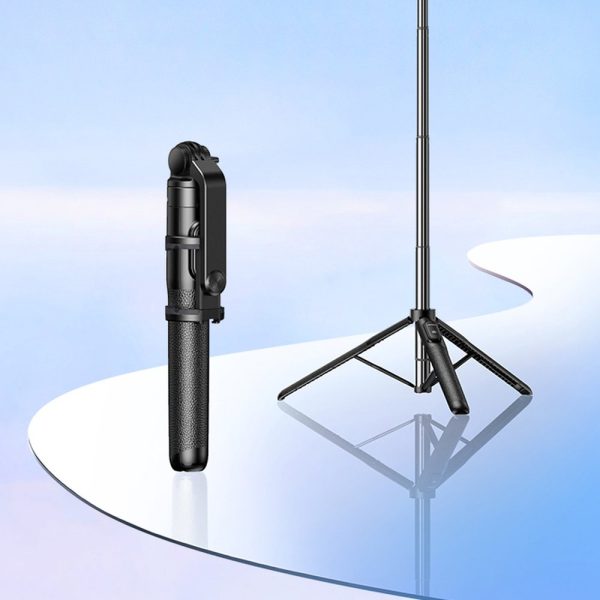 Selfie Stick teleskopiskā nūja tālrunim ar plauktu un Bluetooth 1,5 m melno pilotu
