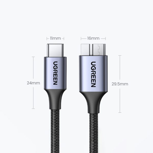 Kabelis Kabelis USB-C SSD-MICRO USB-B 3,0 5GB/S 3A 1M pelēkā krāsā