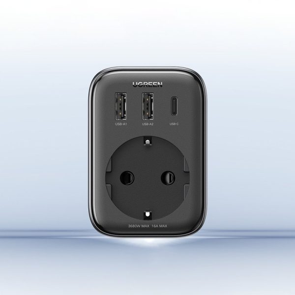 2in1 tīkla lādētāja adapteris ES AC 13A 2X USB-C 30W ES melns spraudnis