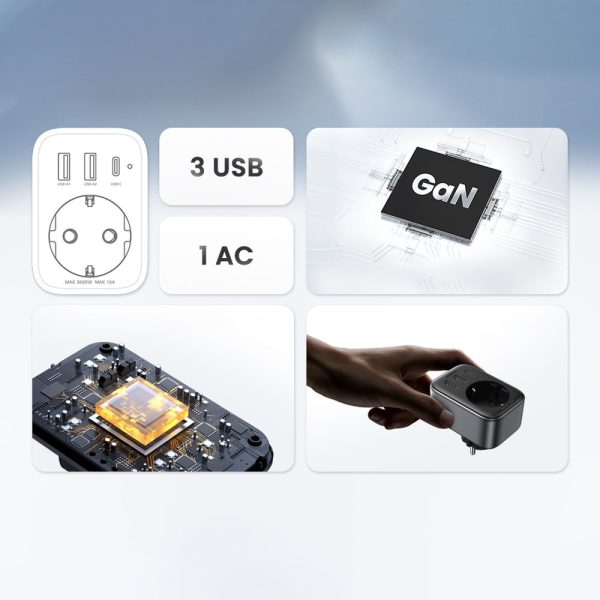 2in1 tīkla lādētāja adapteris ES AC 13A 2X USB-C 30W ES melns spraudnis