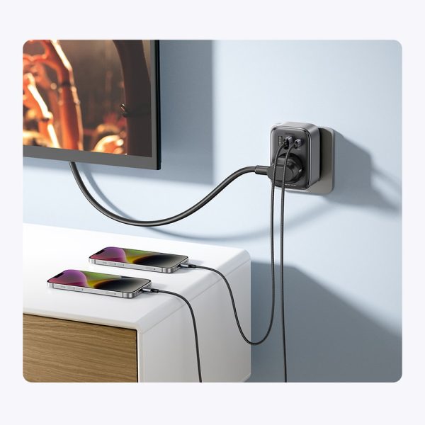 2in1 tīkla lādētāja adapteris ES AC 13A 2X USB-C 30W ES melns spraudnis