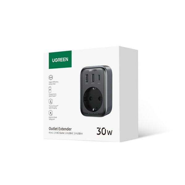 2in1 tīkla lādētāja adapteris ES AC 13A 2X USB-C 30W ES melns spraudnis