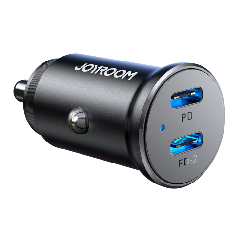 Mini automašīnas lādētājs 30W šķiltavas ligzdas 2x USB-C metāla melnā krāsā