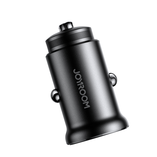 Mini automašīnas lādētājs 30W šķiltavas ligzdas 2x USB-C metāla melnā krāsā