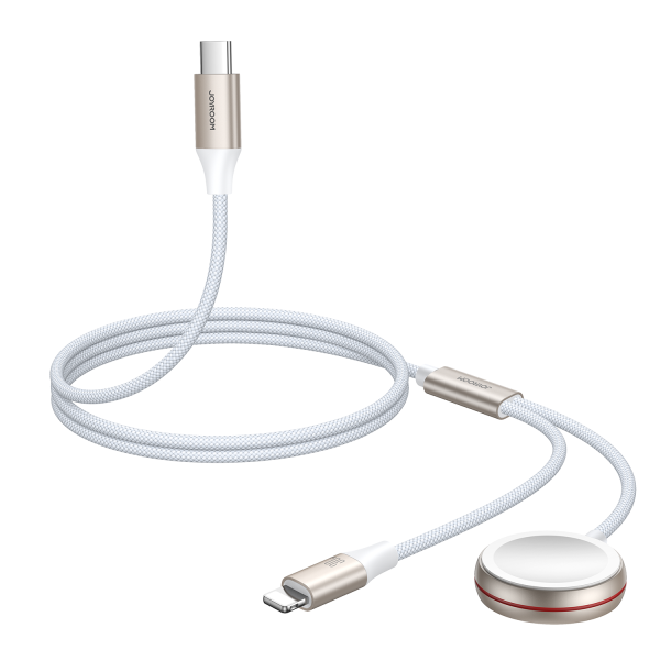2in1 zibens kabelis iPhone un indukcijas lādētājs Apple skatīties USB-C 1,5m balto baltu