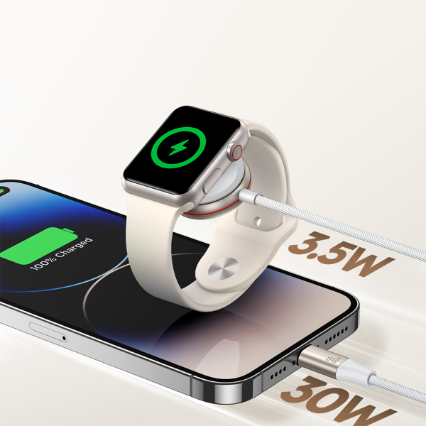2in1 zibens kabelis iPhone un indukcijas lādētājs Apple skatīties USB-C 1,5m balto baltu