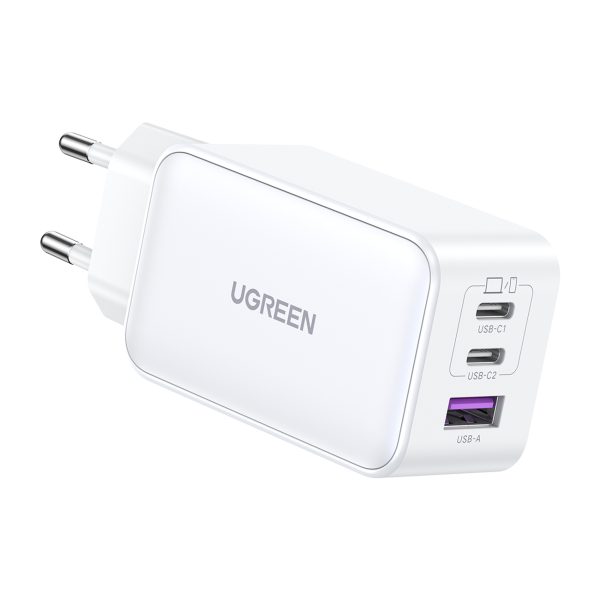 Ātrs GAN 65W USB-A / 2X USB-C baltais lādētājs