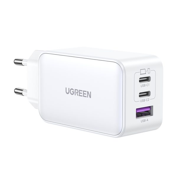 Ātrs GAN 65W USB-A / 2X USB-C baltais lādētājs