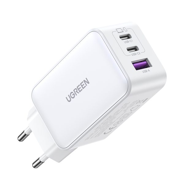 Ātrs GAN 65W USB-A / 2X USB-C baltais lādētājs
