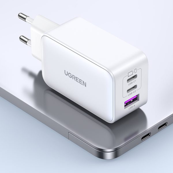 Ātrs GAN 65W USB-A / 2X USB-C baltais lādētājs