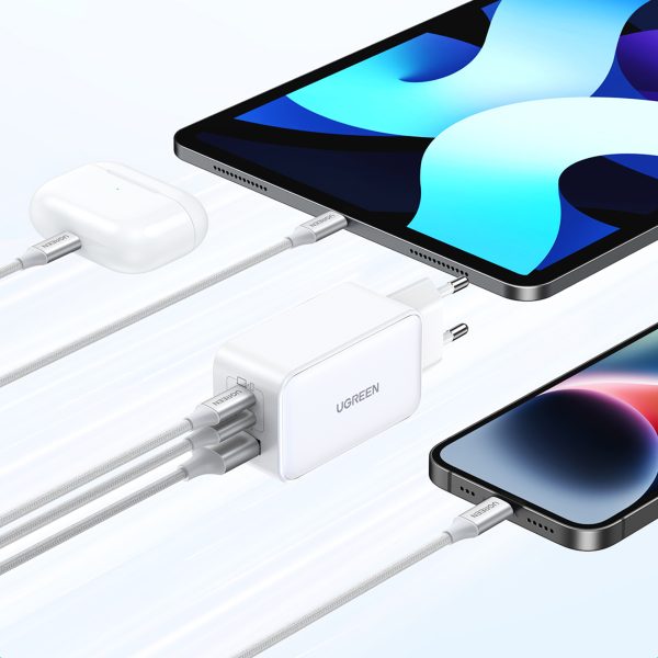 Ātrs GAN 65W USB-A / 2X USB-C baltais lādētājs