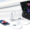 Ātrs GAN 65W USB-A / 2X USB-C baltais lādētājs