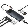 10in1 centrmezgls USB-C adapteris USB-C PD / 3X USB-A / 2X HDMI / RJ-45 / SD / TF Black Black
