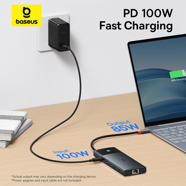 10in1 centrmezgls USB-C adapteris USB-C PD / 3X USB-A / 2X HDMI / RJ-45 / SD / TF Black Black