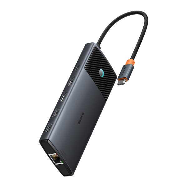 10in1 centrmezgls USB-C adapteris USB-C PD / 3X USB-A / 2X HDMI / RJ-45 / SD / TF Black Black