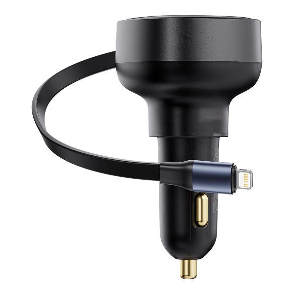 Automašīnas lādētājs ar ripotu iPhone Lightning USB-C 60W Black