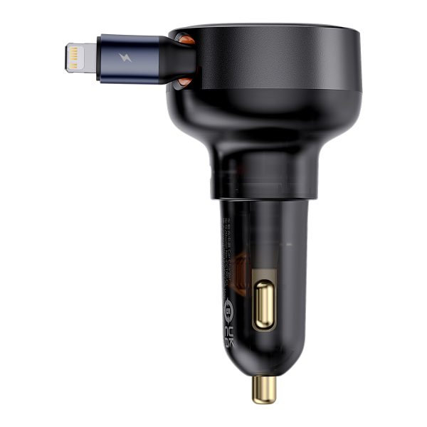 Automašīnas lādētājs ar ripotu iPhone Lightning USB-C 60W Black