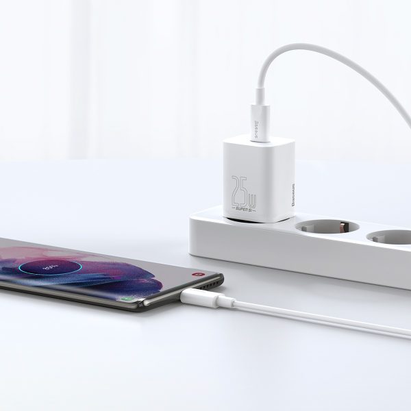 Si 25W 3A ātrs lādētājs ar USB-C 1M balto lādētāju