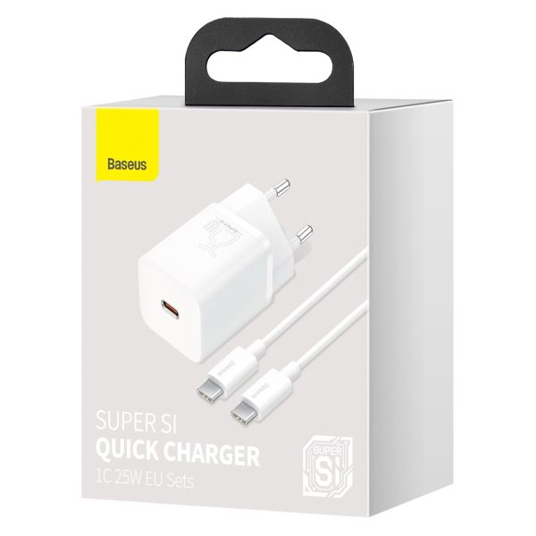 Si 25W 3A ātrs lādētājs ar USB-C 1M balto lādētāju