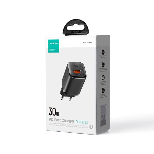 Ātrā tīkla lādētājs 30W USB-A un USB-C PD QC AFC FCP Black
