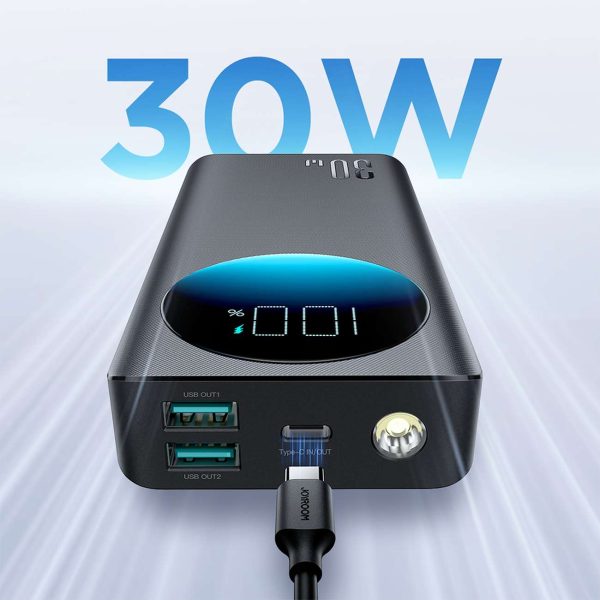 PowerBank ar lukturīti 30W 20 000 mAh + USB-A Cable-USB-C 25cm melns
