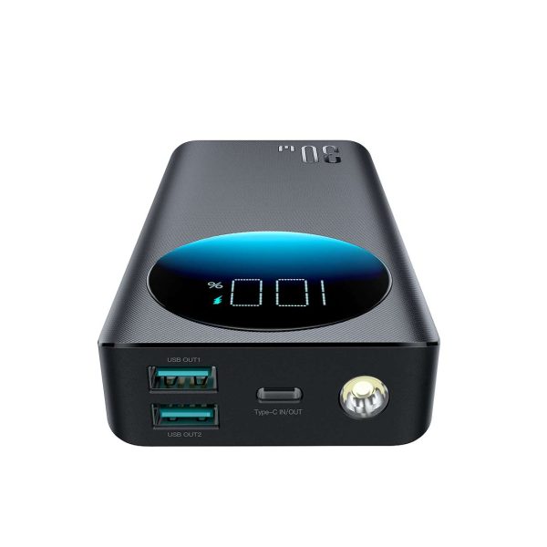 PowerBank ar lukturīti 30W 20 000 mAh + USB-A Cable-USB-C 25cm melns