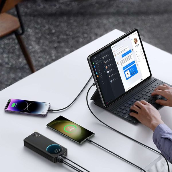 PowerBank ar lukturīti 30W 20 000 mAh + USB-A Cable-USB-C 25cm melns