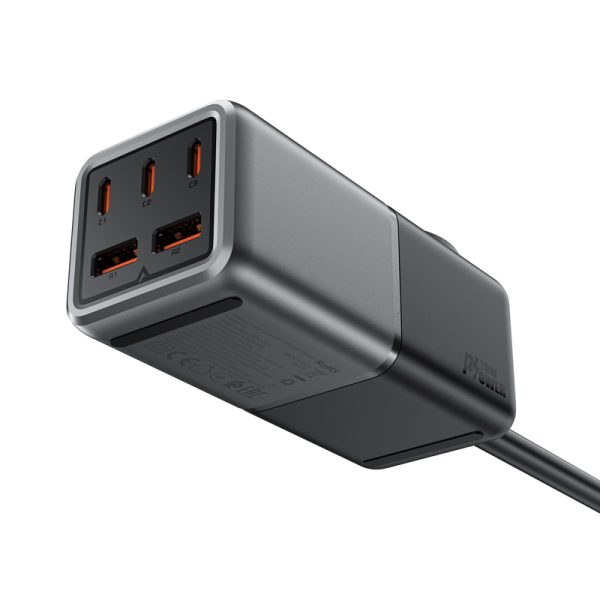 Galda lādētāju uzlādes stacija Z2 GAN 75W PD 3X USB-C 2X USB-A MELNA UN PAŠA