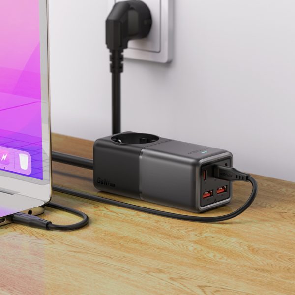 Galda lādētāju uzlādes stacija Z2 GAN 75W PD 3X USB-C 2X USB-A MELNA UN PAŠA